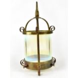 A 19th century brass lantern with cylindrical Vaseline glass shade, height 36cm.