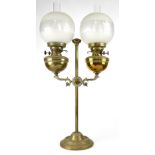 An Edwardian brass twin-branch oil lamp,