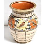 A Charlotte Rhead Art Deco baluster vase with abstract orange, blue and green floral decoration,