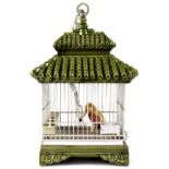 A Chinese ceramic lamp in the form of a bird cage,