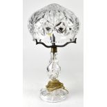 A large clear cut glass crystal table lamp of mushroom shape,