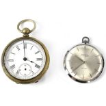 Tanivann; a chrome keyless wind open face pocket watch, 41mm and a base metal key wind pocket watch,