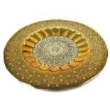 A Middle Eastern bronze and white metal charger in the Iranian style, diameter 59cm.