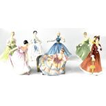 Seven Royal Doulton figures to include HN2478 'Kelly', HN2193 'Fair Lady', HN2392 'Jennifer',