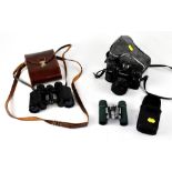 Various assorted cameras and binoculars to include an Agfa, Silette, Pronto, Canon A-1,