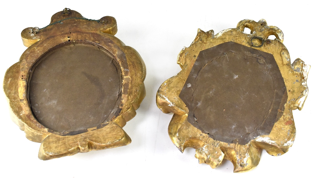 A pair of baroque style gilt framed wall hanging mirrors with scroll and swag decoration, - Image 4 of 4