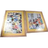 A pair of colour lithographs after Jules, both depicting French Belle Époque figures socialising,