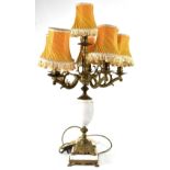 A French-style gilt metal and marble table lamp in the form of an urn,