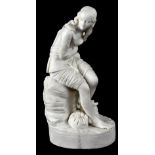 A late 19th/early 20th century Parian ware figure of a young woman in 18th century pastoral costume,