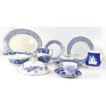 Various blue and white ware to include Woods Ware plates, jugs and bowls,