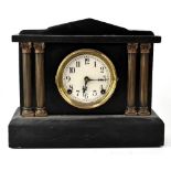 A late 19th/early 20th century black painted wooden mausoleum clock,