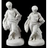 Two similar late 19th/early 20th century Parian ware figures of young agricultural workers,