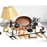 A quantity of collectible items to include various metalware, copper twin-handled tray,