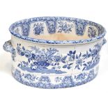 A Copeland Spode blue and white foot bath of oval form with moulded handles,