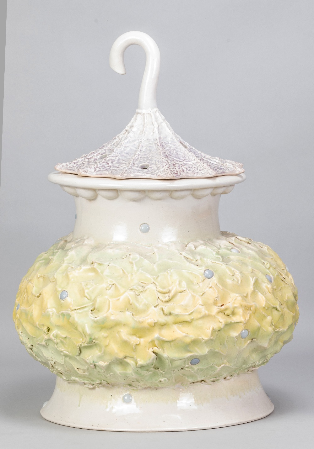 RICHARD SLEE (born 1946); a large earthenware pot and pierced cover with lime green belly and - Image 2 of 7