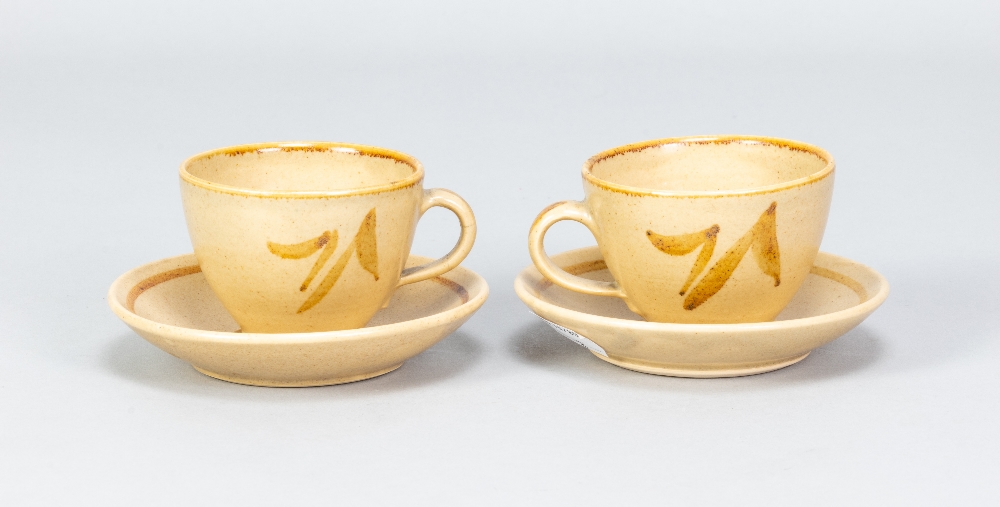 HARRY DAVIS (1910-1986) & MAY DAVIS (1914-1998) for Crowan Pottery; a pair of stoneware cups and - Image 2 of 6