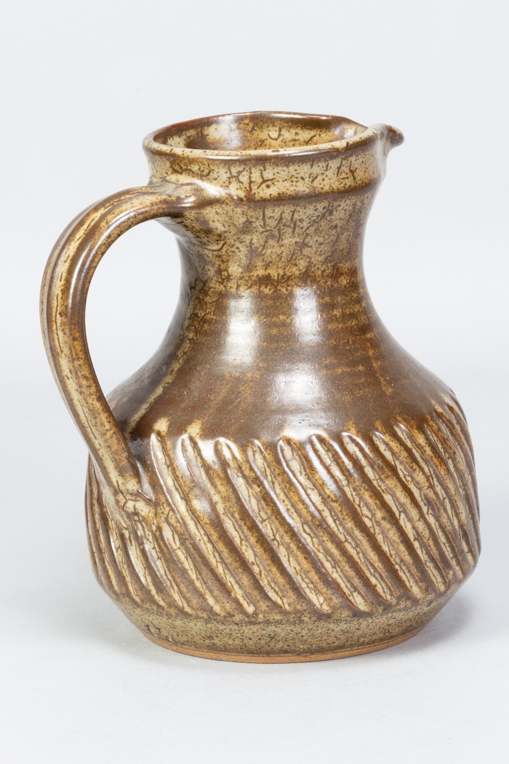 Aylesford Friars Pottery; a fluted stoneware jug covered in iron rich glaze, made 1960/70s, - Image 2 of 5