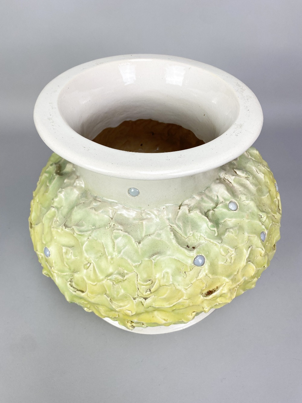 RICHARD SLEE (born 1946); a large earthenware pot and pierced cover with lime green belly and - Image 4 of 7