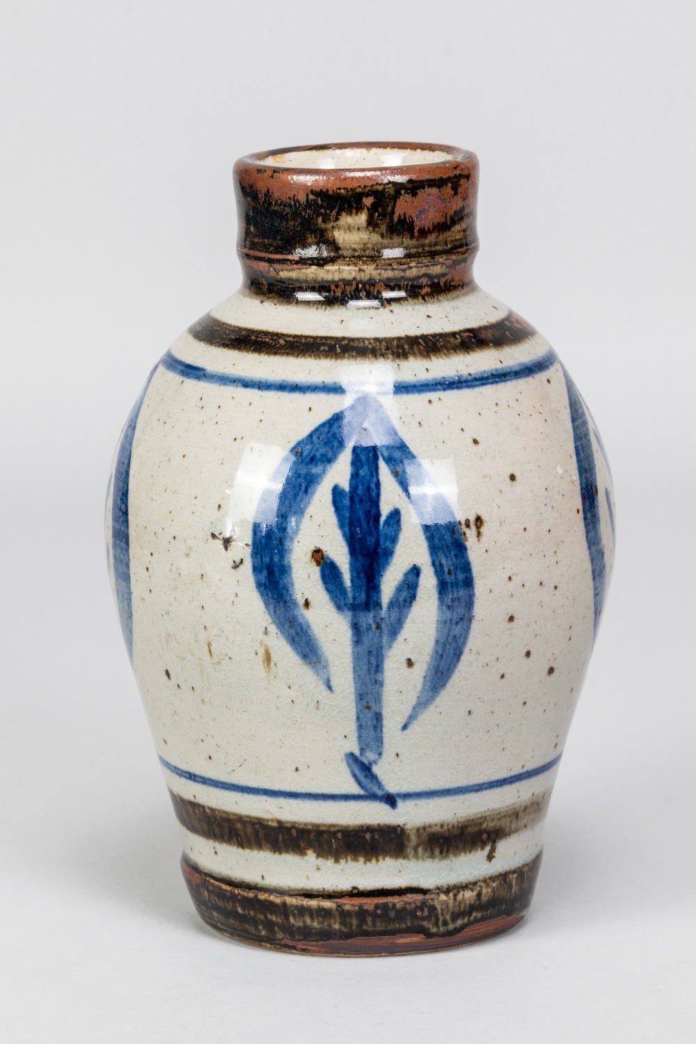 DONALD MILLS (1922-1996); a stoneware vase with iron and cobalt decoration on grey ground, incised - Image 2 of 6