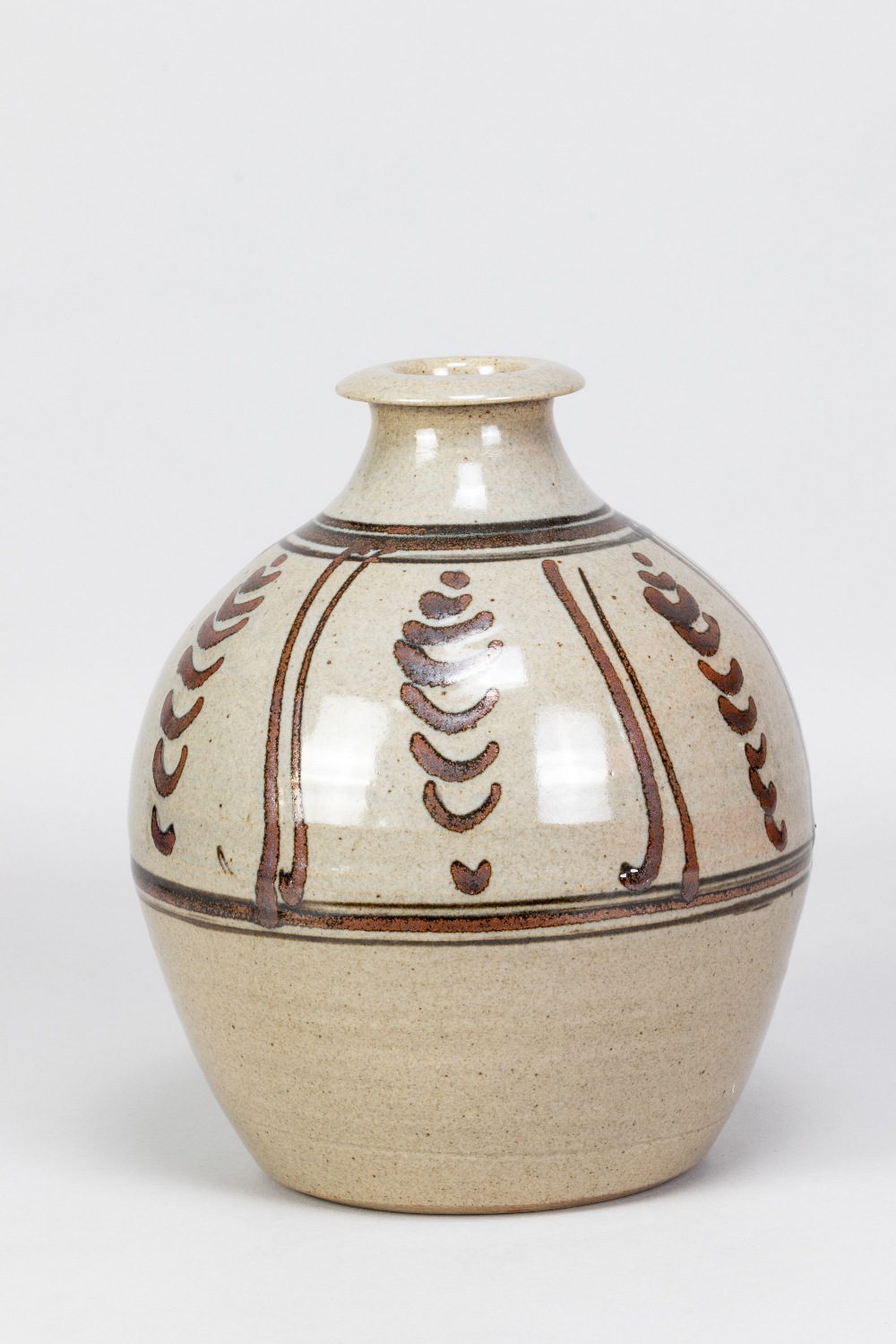 RAY FINCH (1914-2012) for Winchcombe Pottery; a bulbous stoneware vase with iron decoration on