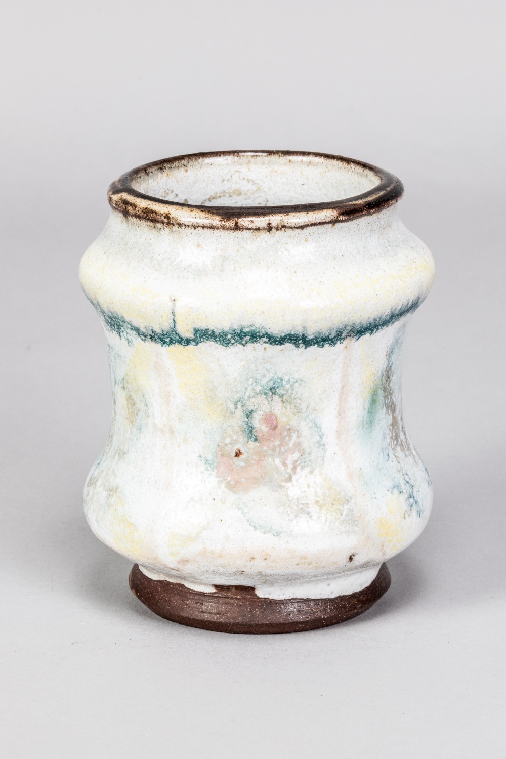 PHILIP WADSWORTH (1910-1991); a waisted stoneware vase covered in white glaze with polychrome