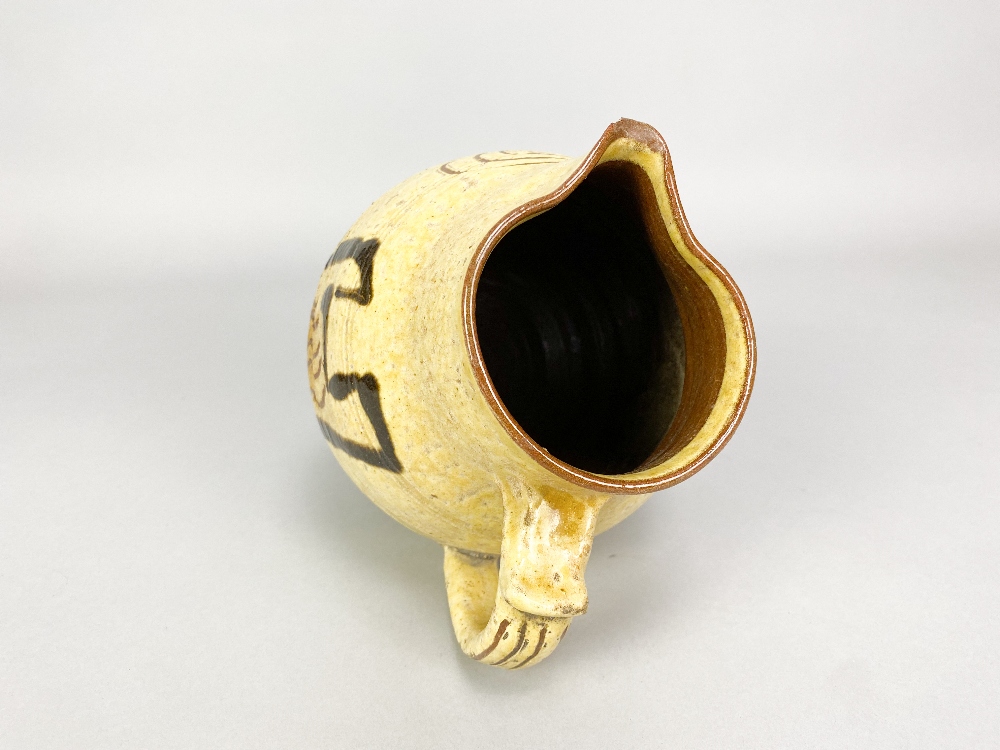 SAM HAILE (1909-1948); a slipware jug partially covered in yellow glaze with incised and painted - Image 4 of 8