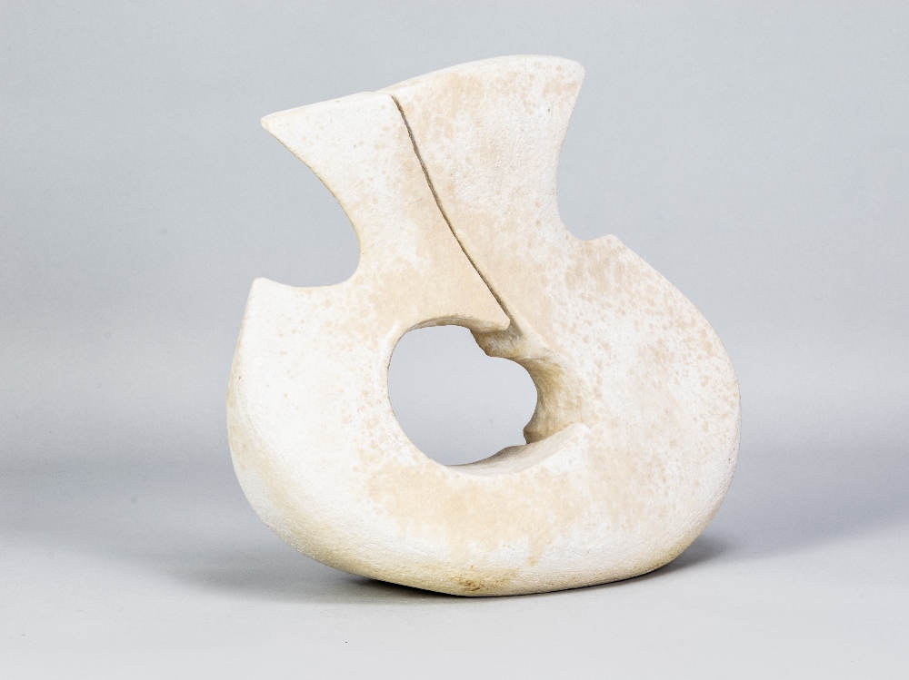 GEORGE WILSON (1924-2004); a stoneware sculpture of abstract form washed with white slip, painted - Image 2 of 5