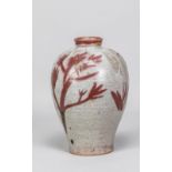 PHILIP WADSWORTH (1910-1991); a large stoneware bottle with red and green copper floral decoration