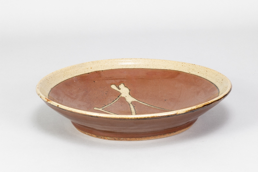 SHOJI HAMADA (1894-1978); a large stoneware plate with wax resist broken sugar cane decoration on - Image 2 of 4