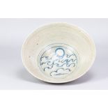 HENRY HAMMOND (1914-1989); a large stoneware footed bowl with cobalt wave decoration to well,