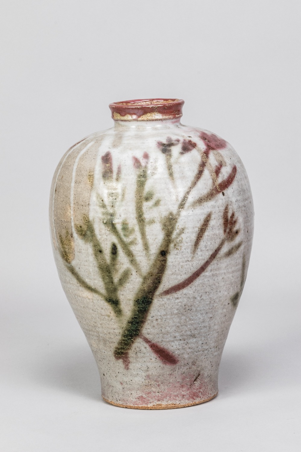 PHILIP WADSWORTH (1910-1991); a large stoneware bottle with red and green copper floral decoration - Image 2 of 6