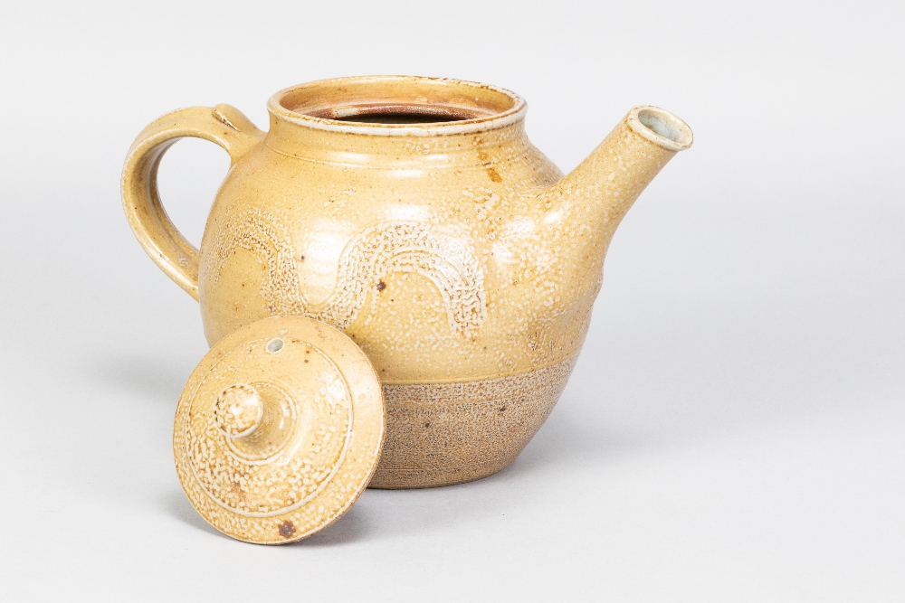 RAY FINCH (1914-2012) for Winchcombe Pottery; a salt glazed teapot with meander decoration, - Image 3 of 6