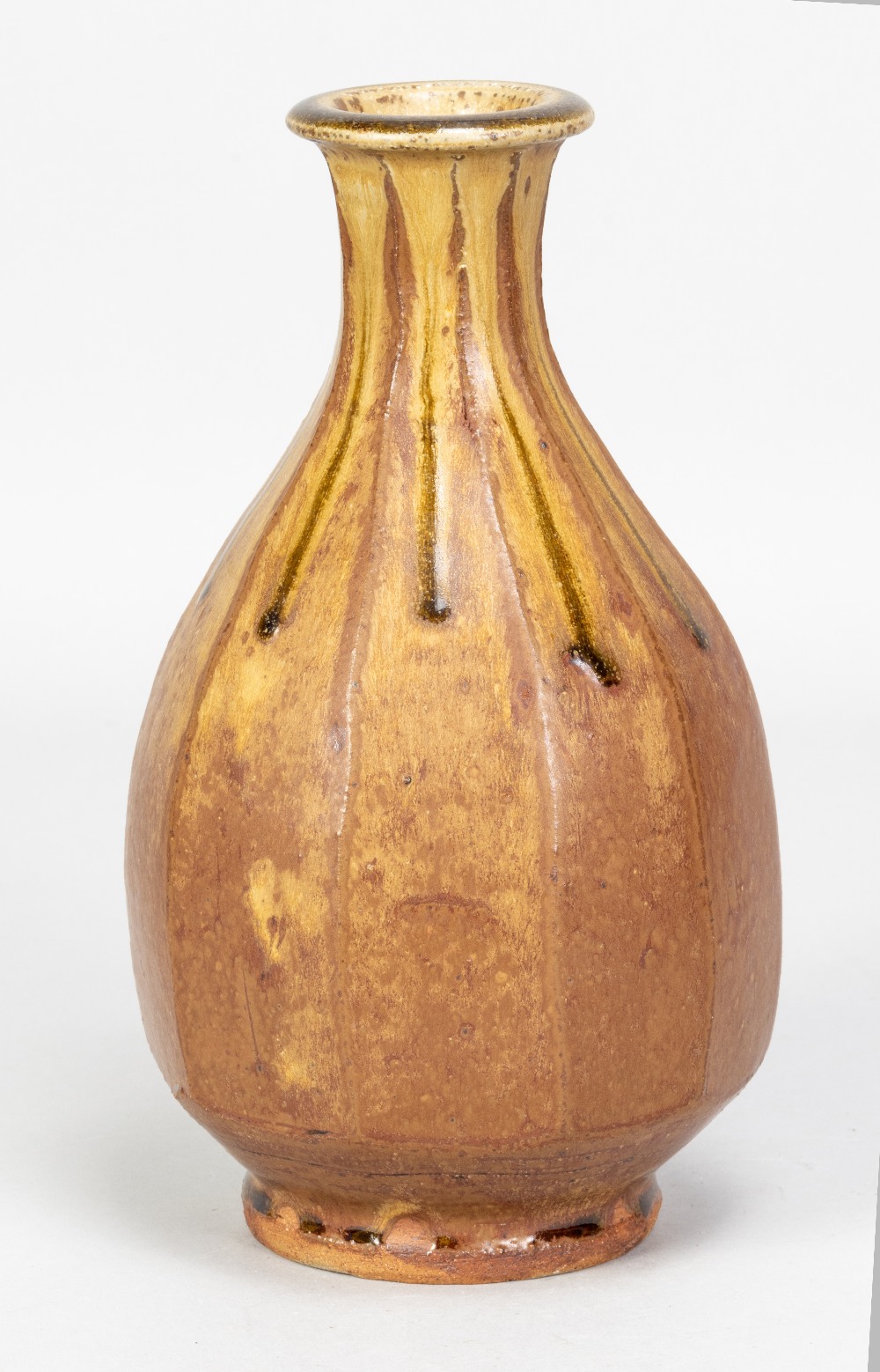 JIM MALONE (born 1946); a cut sided stoneware bottle covered in brown and running green ash glaze, - Image 2 of 5