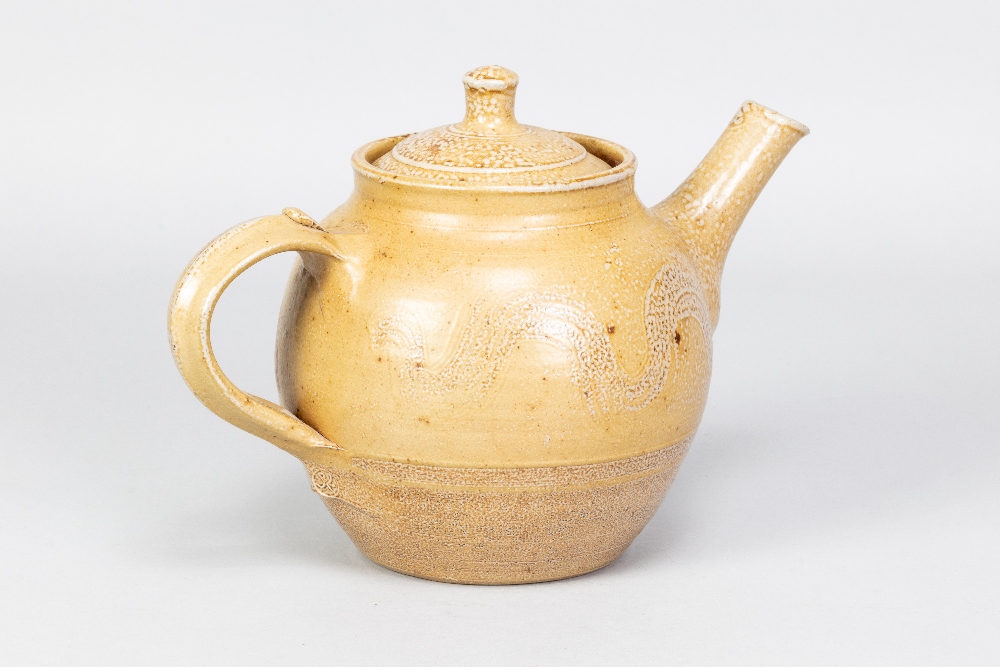 RAY FINCH (1914-2012) for Winchcombe Pottery; a salt glazed teapot with meander decoration, - Image 2 of 6