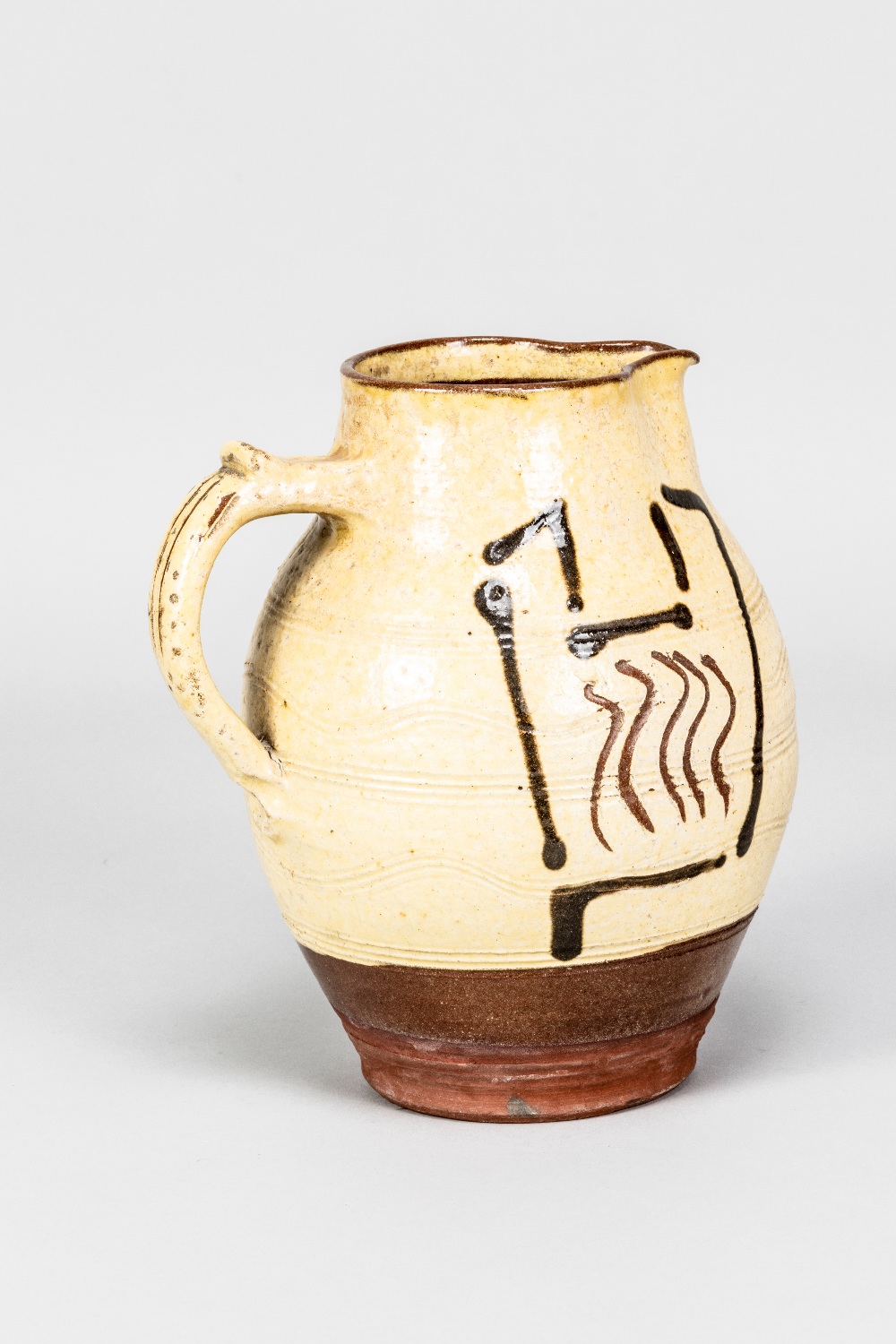 SAM HAILE (1909-1948); a slipware jug partially covered in yellow glaze with incised and painted - Image 3 of 8