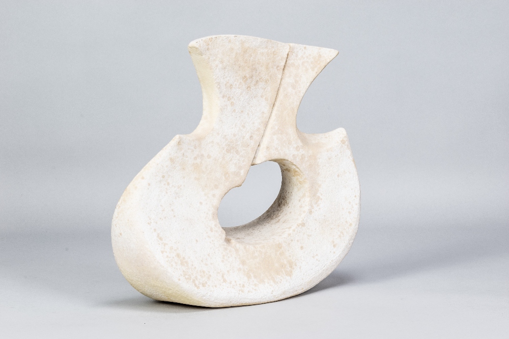 GEORGE WILSON (1924-2004); a stoneware sculpture of abstract form washed with white slip, painted