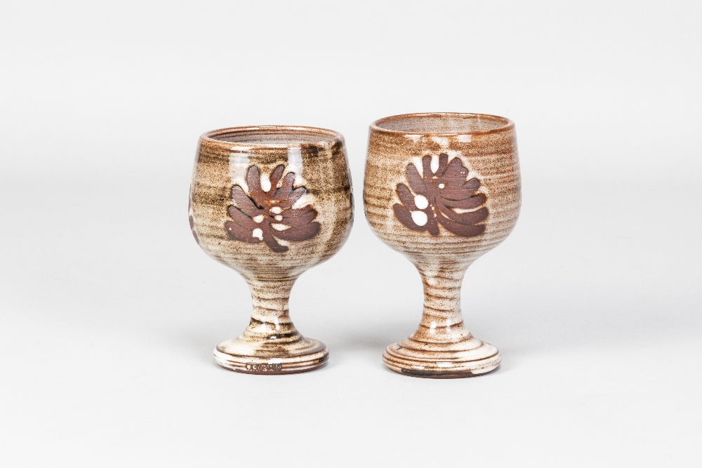 Briglin Pottery; seven tin glazed earthenware goblets with four different decorations, impressed - Image 4 of 5