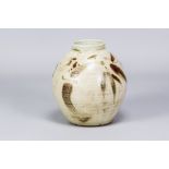 HENRY HAMMOND (1914-1989); a globular porcelain vase with iron leaf decoration, impressed HH mark,