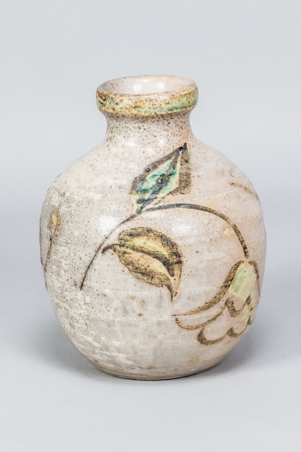 REGINALD MARLOW; a stoneware bottle with iron and copper floral decoration on mottled pale grey - Image 2 of 6