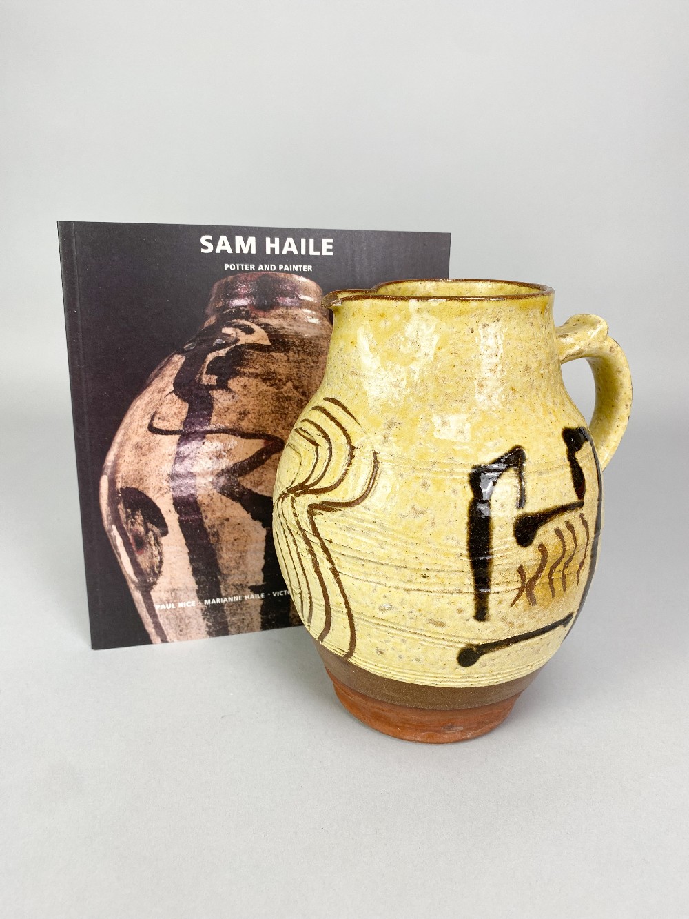 SAM HAILE (1909-1948); a slipware jug partially covered in yellow glaze with incised and painted - Image 8 of 8