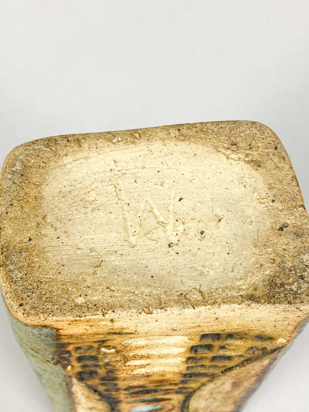 ALAN WALLWORK (1931-2019); a rectangular stoneware vase with impressed decoration, incised W mark, - Image 5 of 5