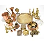 A collection of assorted metalware including Eastern brass dish, cigarette box, brass