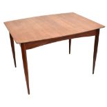 A 1960s teak extending dining table in G-plan style, with extra leaf, with shaped top on tapered