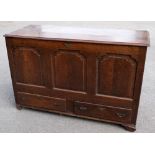 An 18th century oak mule chest, with panelled front above two drawers on stile feet, height 89cm,