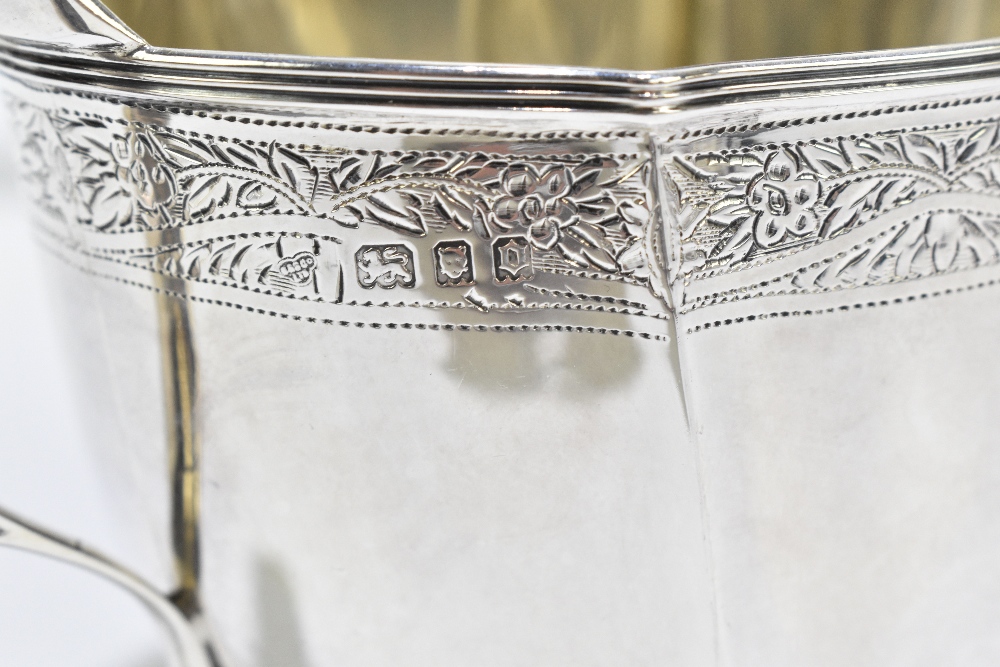 A George V hallmarked silver four piece tea set with band of engraved detail to both upper and lower - Image 4 of 11