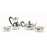 VINERS LTD; an Elizabeth II hallmarked silver four piece tea set, each of oval form with chased