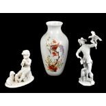 KAISER; a bisque porcelain figure of a huntsman supporting an eagle, printed marks to base, height