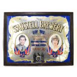 ST AUSTELL BREWERY; a print decorated commemorative mirror celebrating the marriage of HRH The