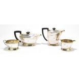 S BLANCKENSEE & SONS LTD; a George VI hallmarked silver four piece tea set, comprising teapot,