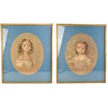 CHARLES ALLEN DUVAL (1808-1872); a pair of pastel portraits, depicting girls wearing white Victorian